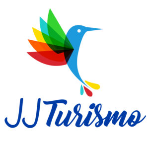 logo de JJ Turismo, es un colibrí con alas de varios colores