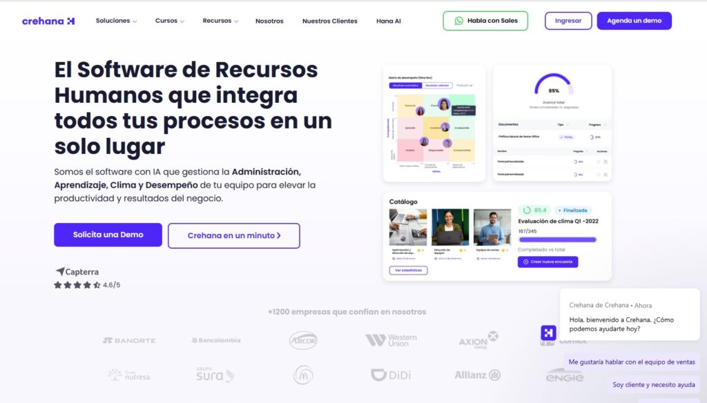 Crehana es un sitio de cursos en línea con colores muy bien establecidos en su diseño